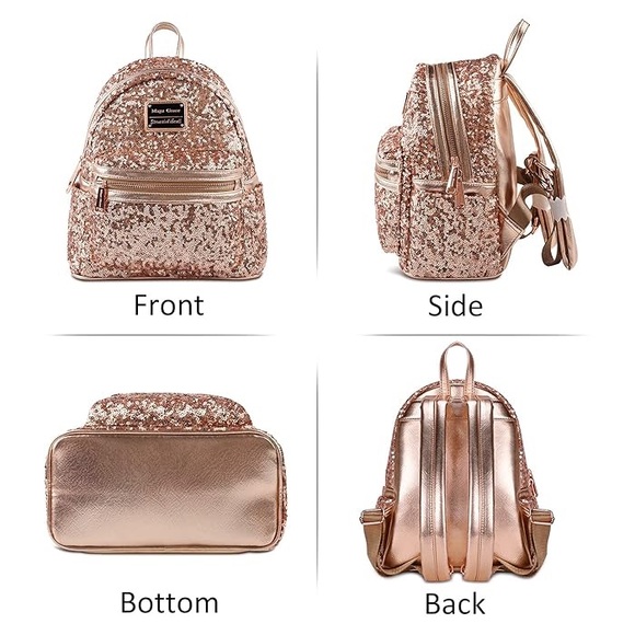 Girls Fashion Rose Gold Sequin Mini Backpack Purse - Picture 6 of 6